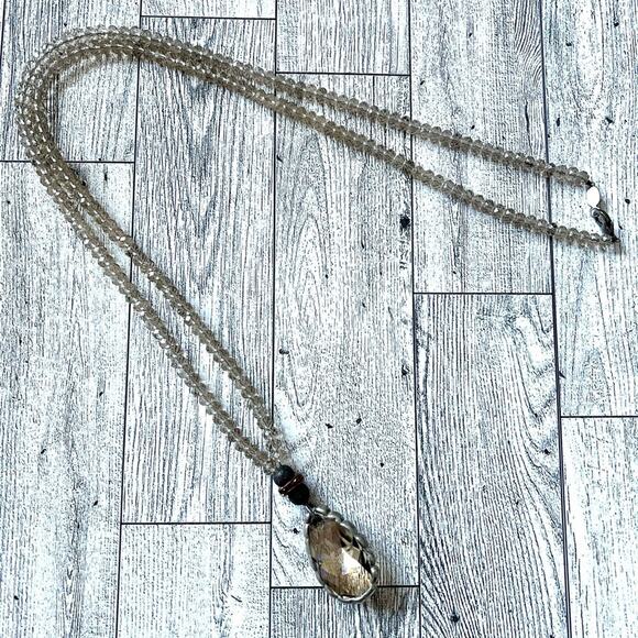 Boutique Boho Handcrafted Clear Crystal Bead Teardrop Pendant Necklace - Picture 3 of 9